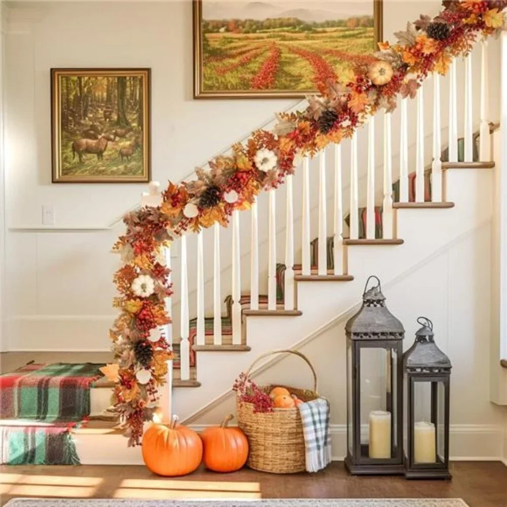 6Ft Fall Porch Decorations Outdoor for Home Backdrop Pumpkins Berries Pine Cones